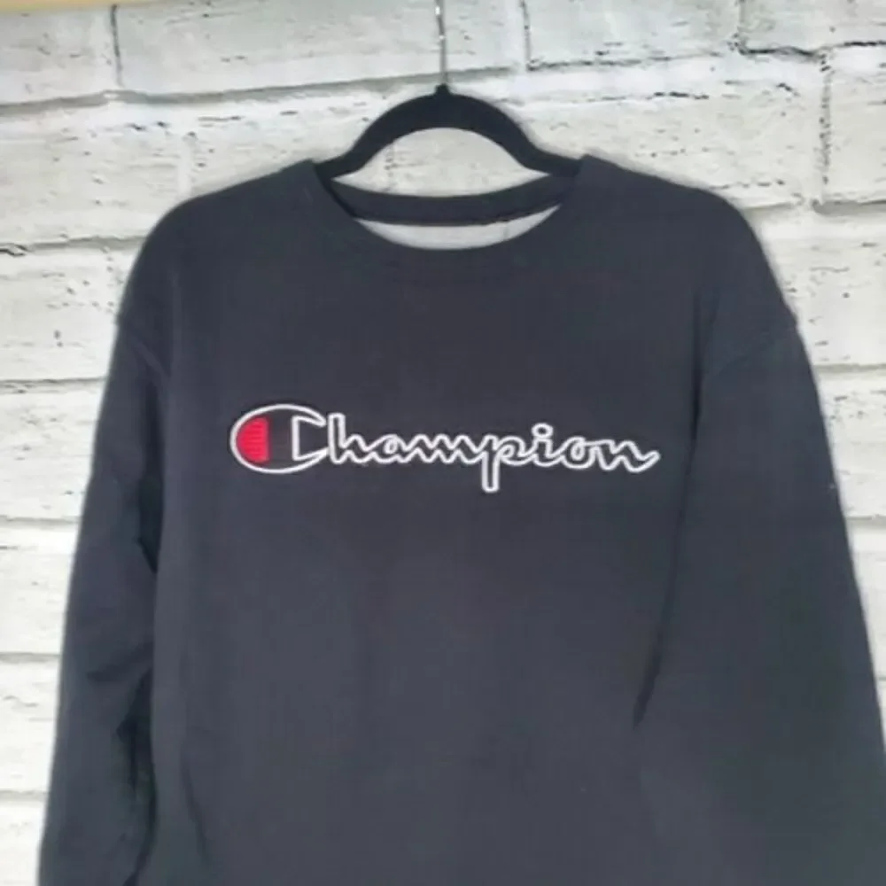 Champion Vintage 90's Spellout Black Crew Neck Sweatshirt Mens Medium